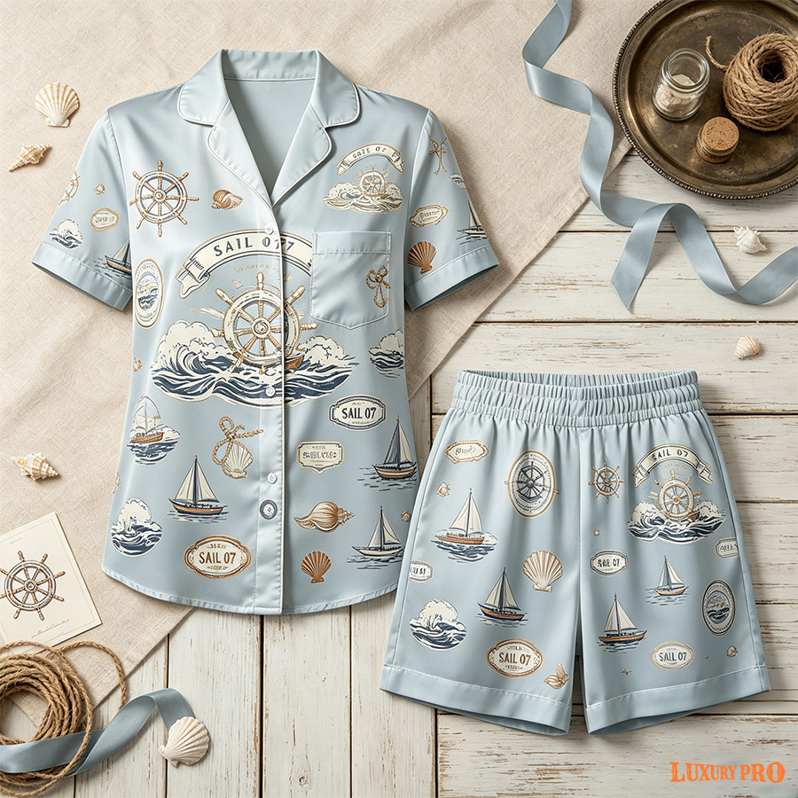 AOP Short Milk Silk Pajama Set With Pockets