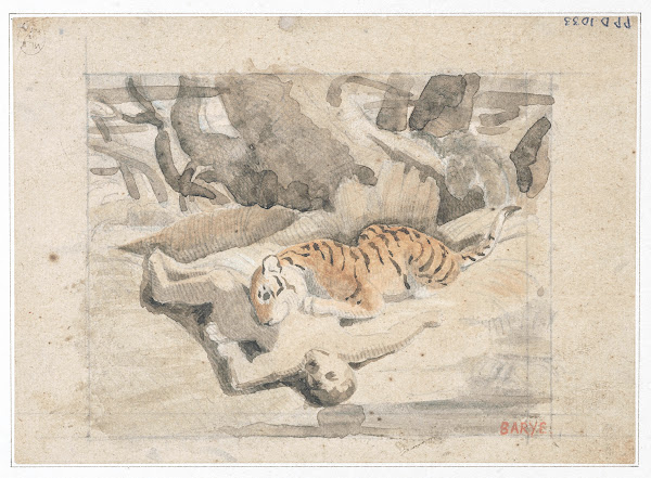 Tigre dévorant un homme 19th century