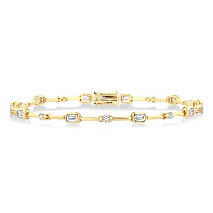 Emerald Shape Bezel Set Diamond Bracelet