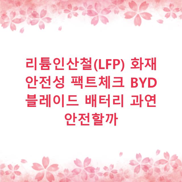 리튬인산철(LFP) 화재 안전성 팩트체크 BYD 블레이드 배터리 과연 안전할까