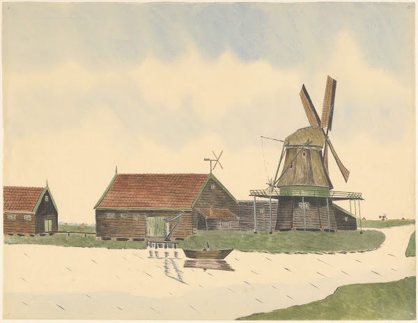 Verfmolen De Rob aan de oostzijde van de Westerveersloot hoek Diksloot verbrand