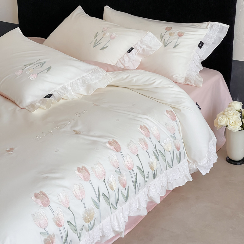 Cotton bedding set, embroidered, French style