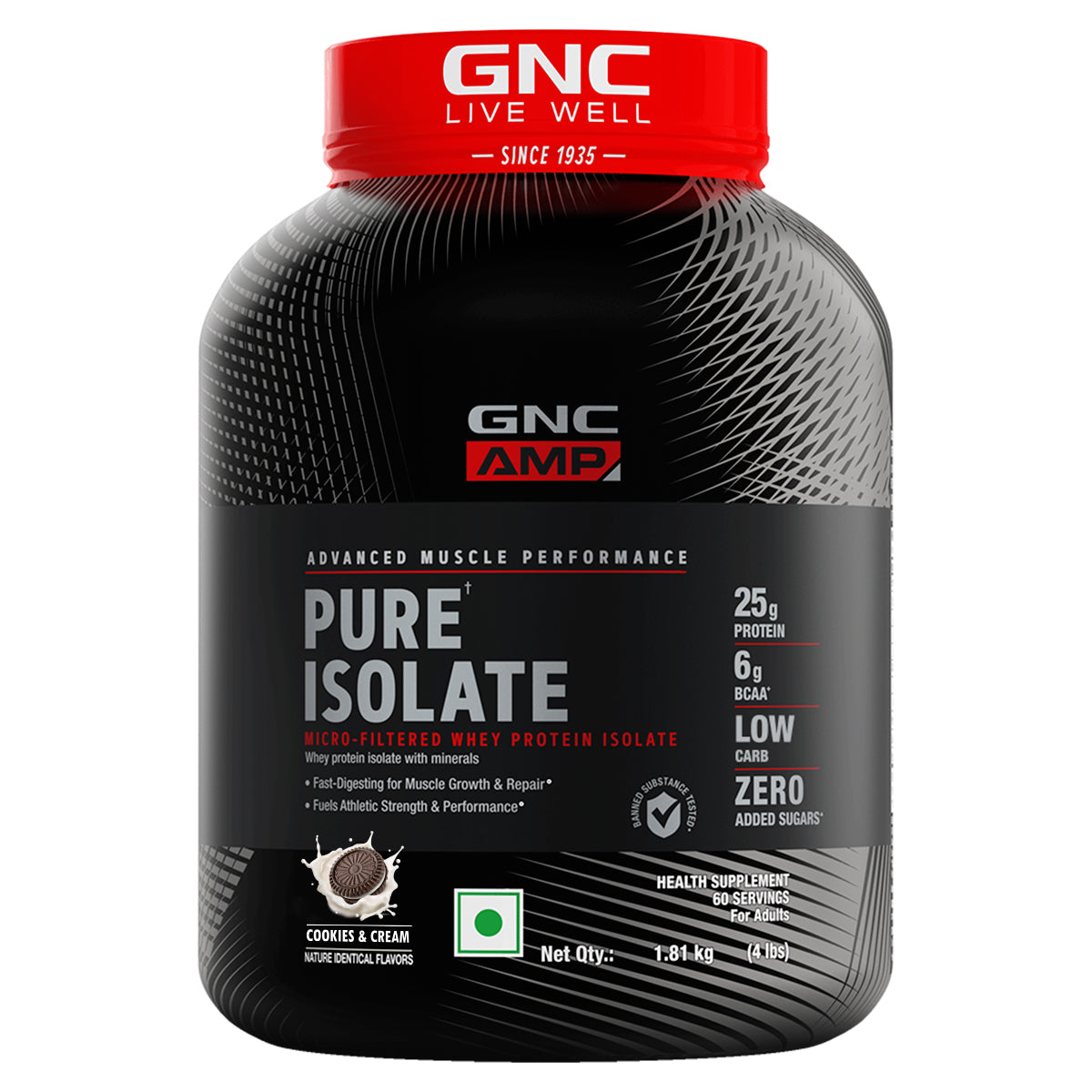 GNC AMP Pure Isolate (Low or Zero Carb) — Blueberry, 4 lbs