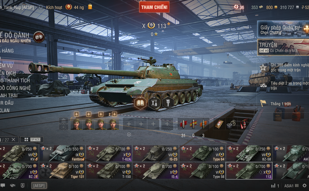 Acc World of Tanks PC gồm 6 tank X BZ-75, 113, IS-4, T-62A,...