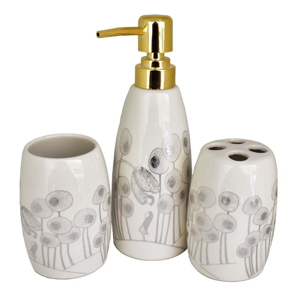 Set de accesorios para baño de cerámica Zonana™ diseño de hojas, 3 piezas