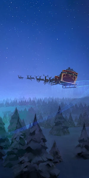 Santa Claus Reindeer Sleigh Flying Christmas Tree 4K iPhone Wallpaper Background
