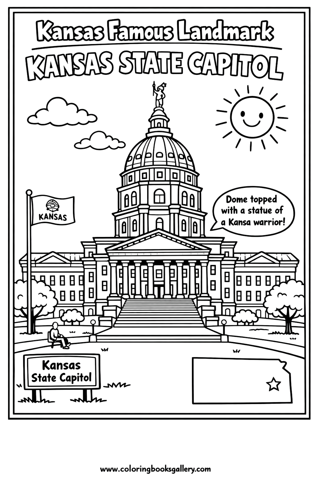 Kansas Famous Landmark – Simple Educational Printable Coloring Page for Kids – printable coloring page