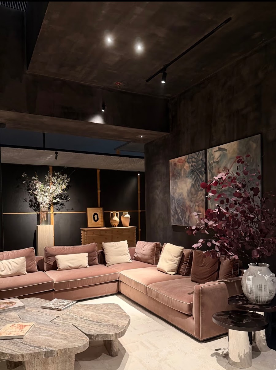 Modern living room furniture display at Canton Fair