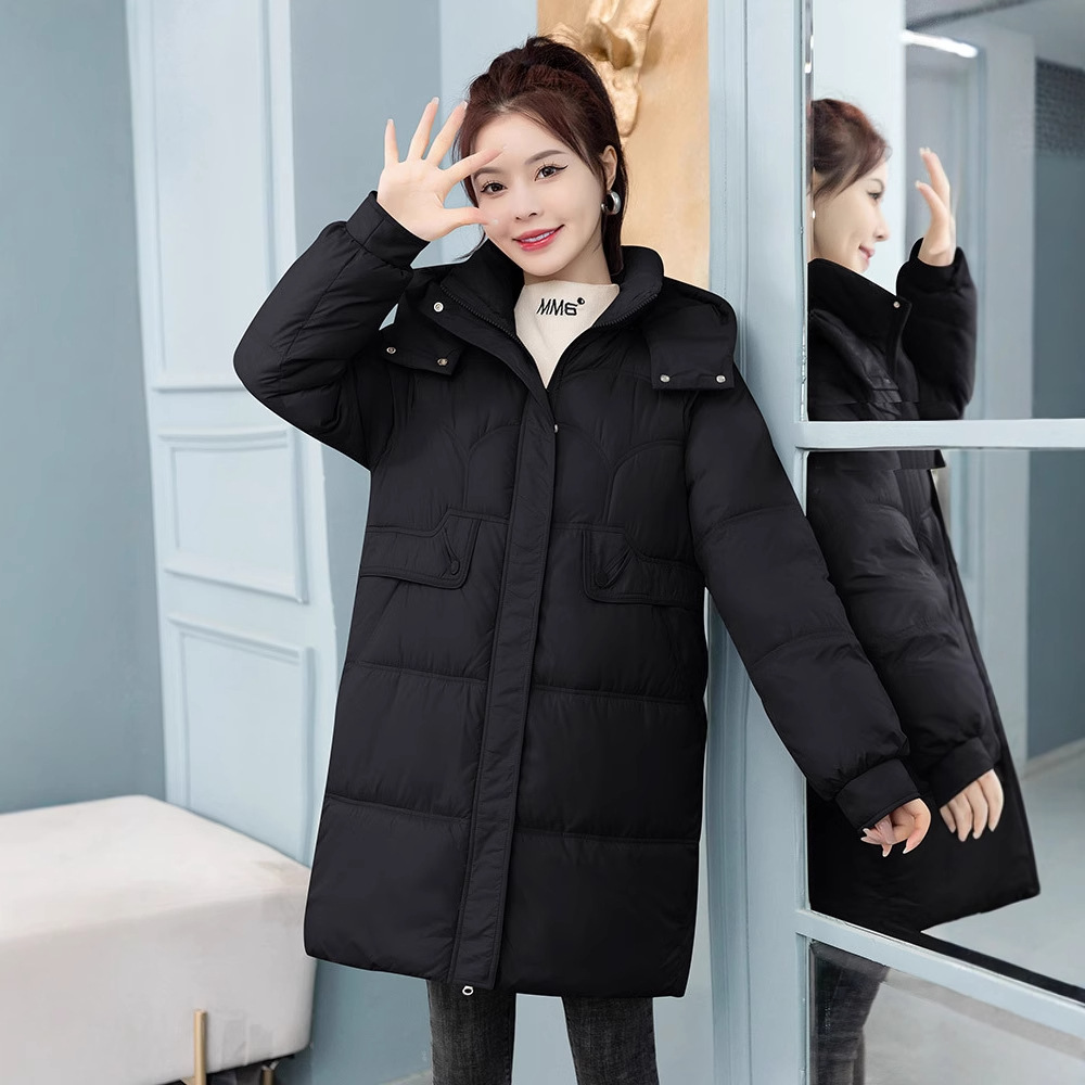 Long women's padded jacket, quilted, loose fit