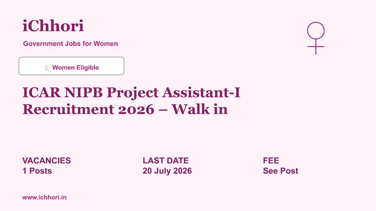 ICAR NIPB Project Assistant-I Recruitment 2026 – Walk in - iChhori