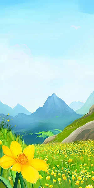 Landscape, Meadow, Flower, Mountain Full HD iPhone Wallpaper Background