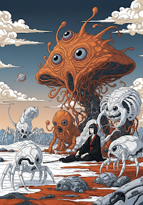 Sci-Fi Alien Landscape Organic Creatures Orange Woman