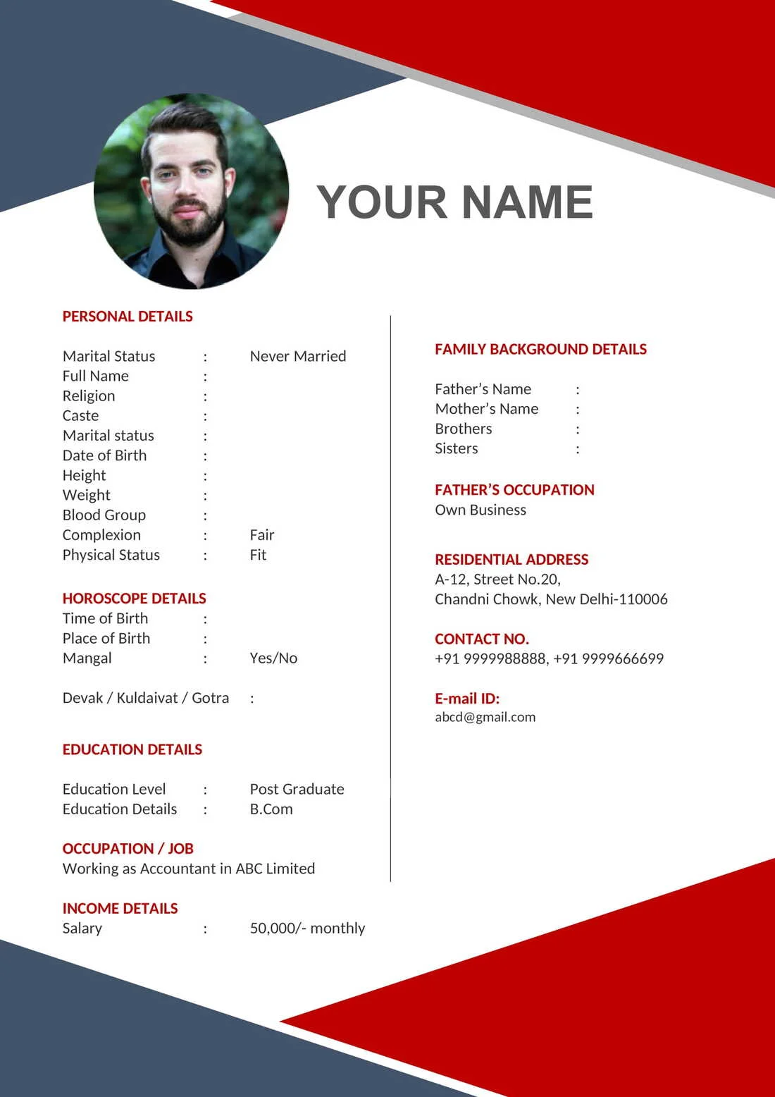 Marriage Biodata Format Word Download