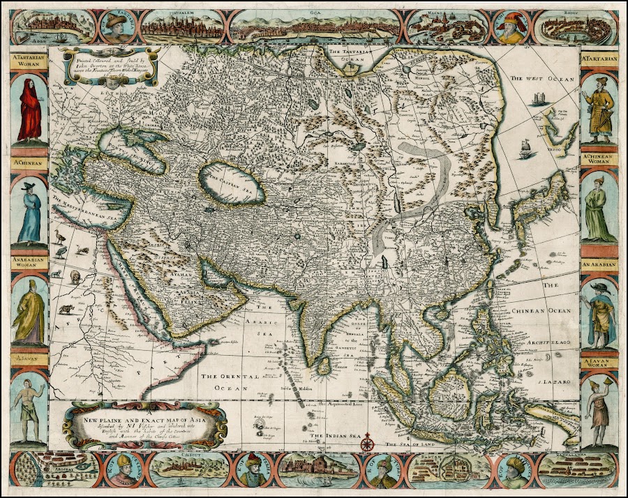1666_New Plaine and Exact Map of Asia described by N I Visscher and rendered into English with the habits of the Countries and Manner of the Cheife Citties