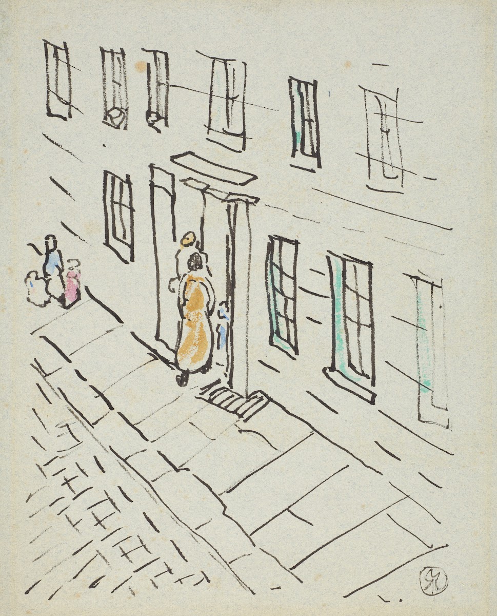 Street scene with figures in a doorway