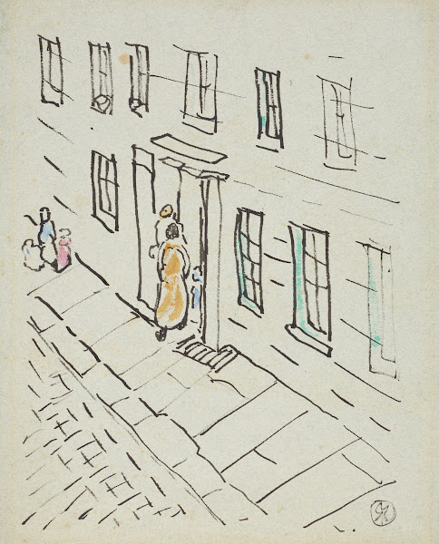 Street scene with figures in a doorway