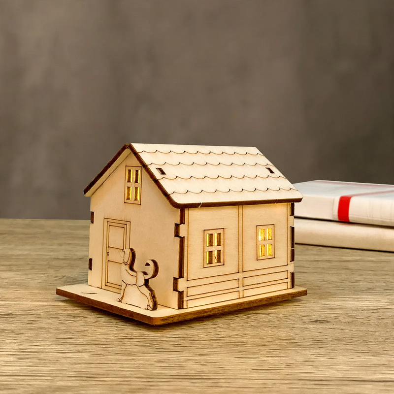 Decorative wooden Christmas light house for DIY