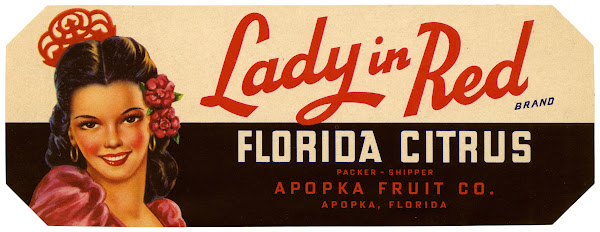 Lady in Red Brand Florida Citrus Label 1930 1950