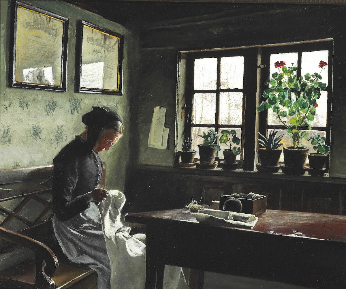 Interiør med syende kone 1909