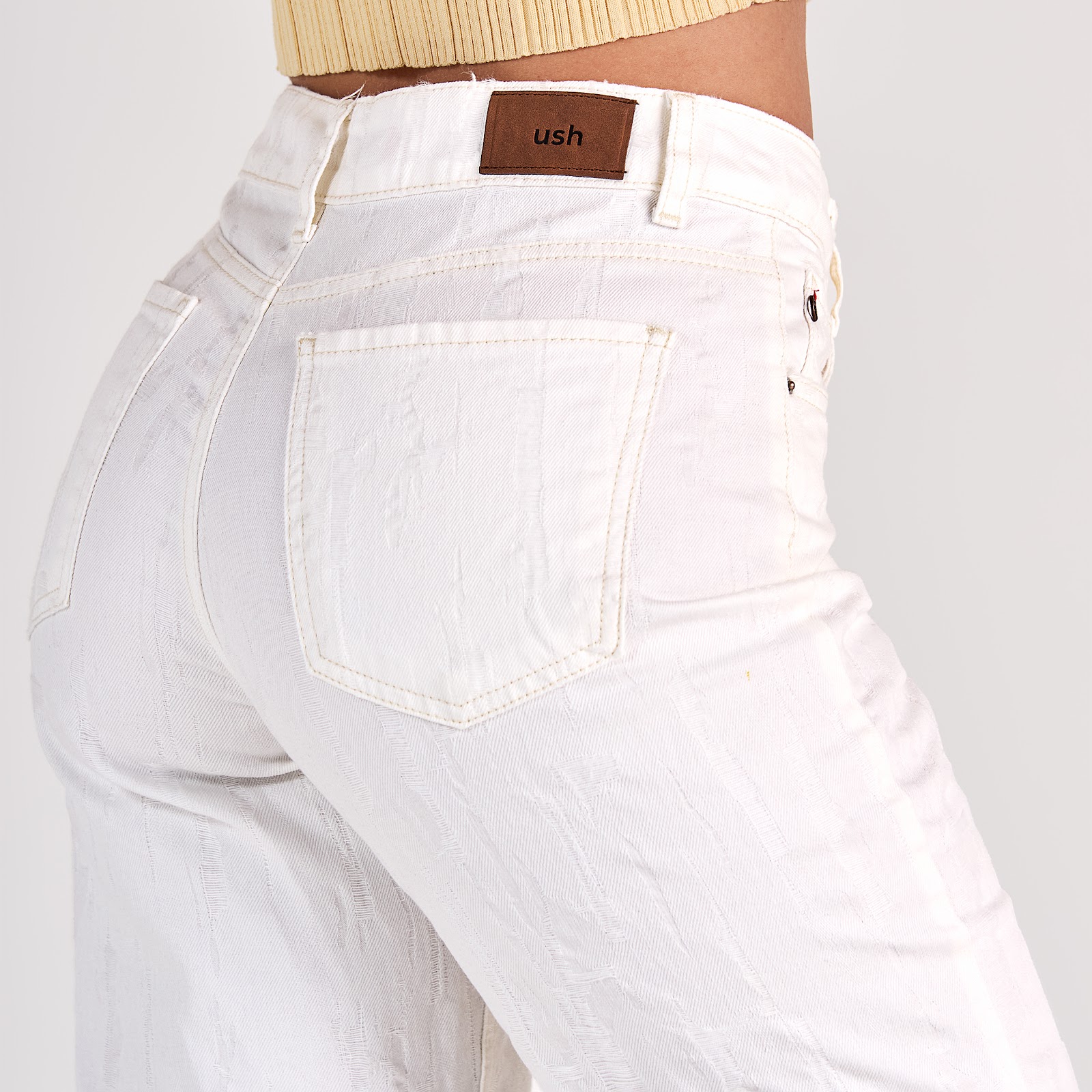 Jean straight tiro medio en denim rígido 100% algodón, color ivory - Vista 8