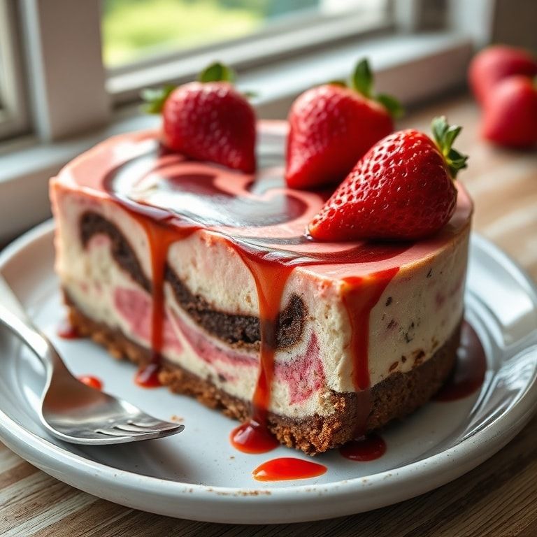 Chocolate Strawberry Swirl Cheesecake Recipe for Easy Dessert: Creamy and Fresh Swirled Delight finished