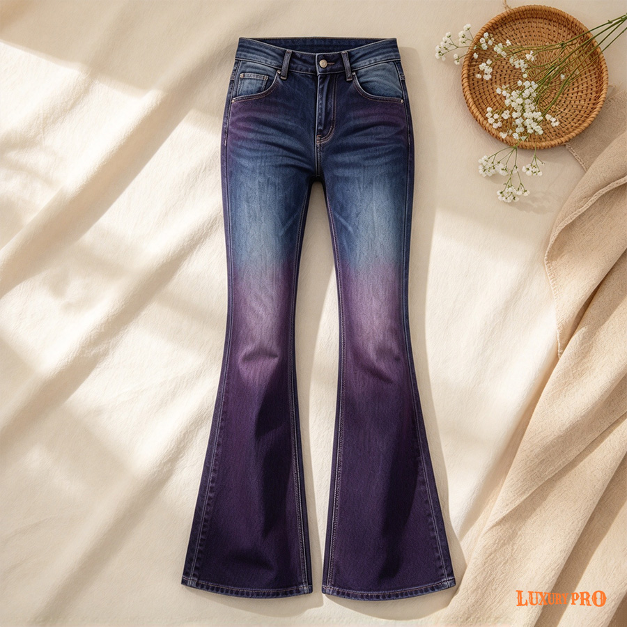 AOP Faux Denim Flare Jeans