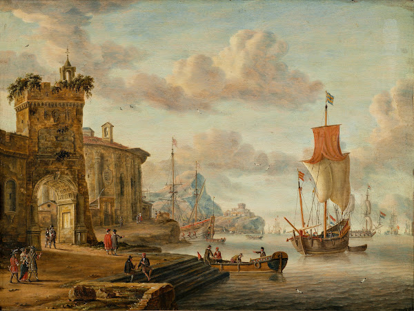 Harbour scene with ancient ruins 1666
