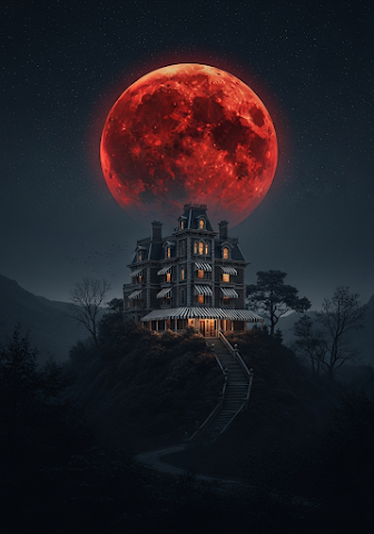 Gothic Mansion Under Blood Moon