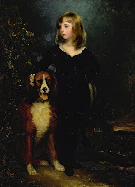 Portrait of a Boy Full Length Standing In a Landscape With His Dog Said To Be Ma
