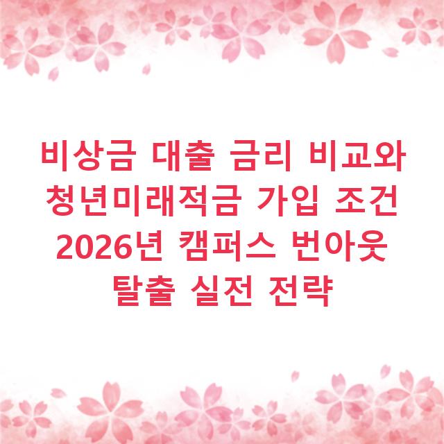 비상금 대출 금리 비교와 청년미래적금 가입 조건 2026년 캠퍼스 번아웃 탈출 실전 전략