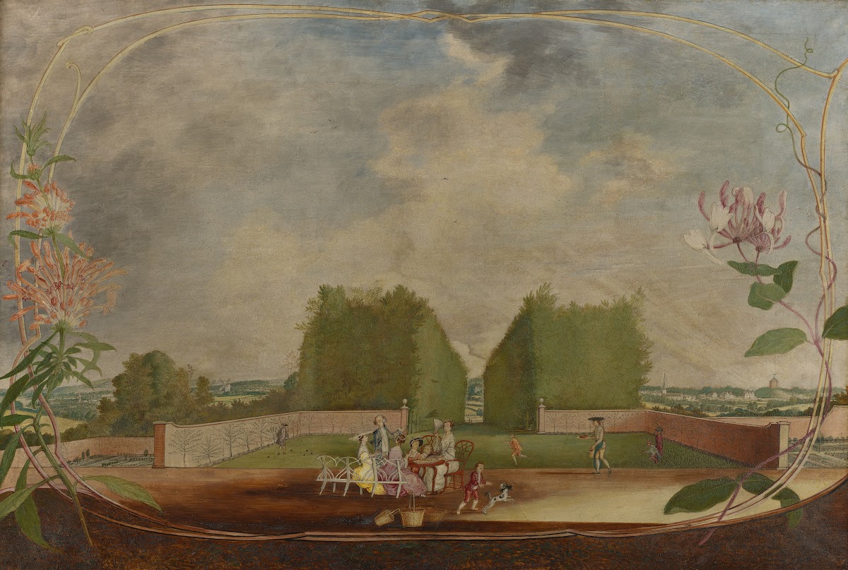 View Of A Gloucestershire Country House A Garden View With Picnic Party In Cente