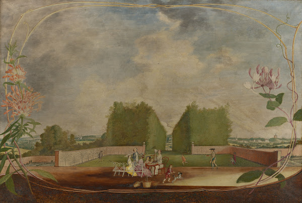 View Of A Gloucestershire Country House A Garden View With Picnic Party In Cente
