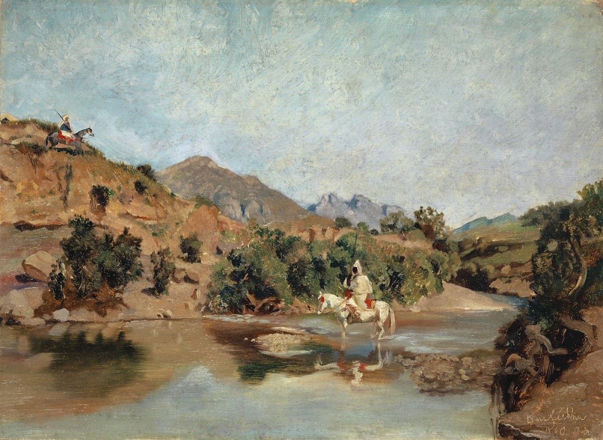 Moroccan Rider Crossing the Ford at Wad Boswicha 1860