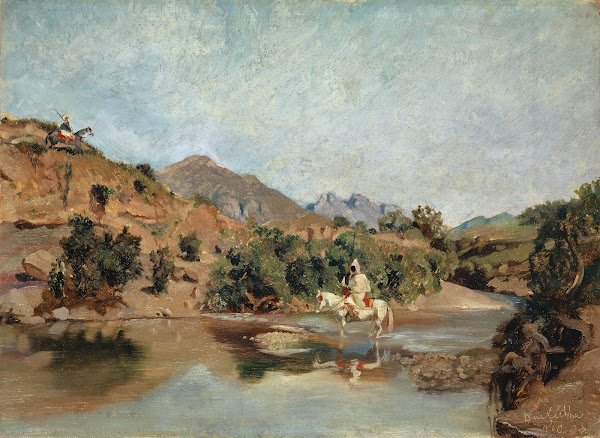 Moroccan Rider Crossing the Ford at Wad Boswicha 1860