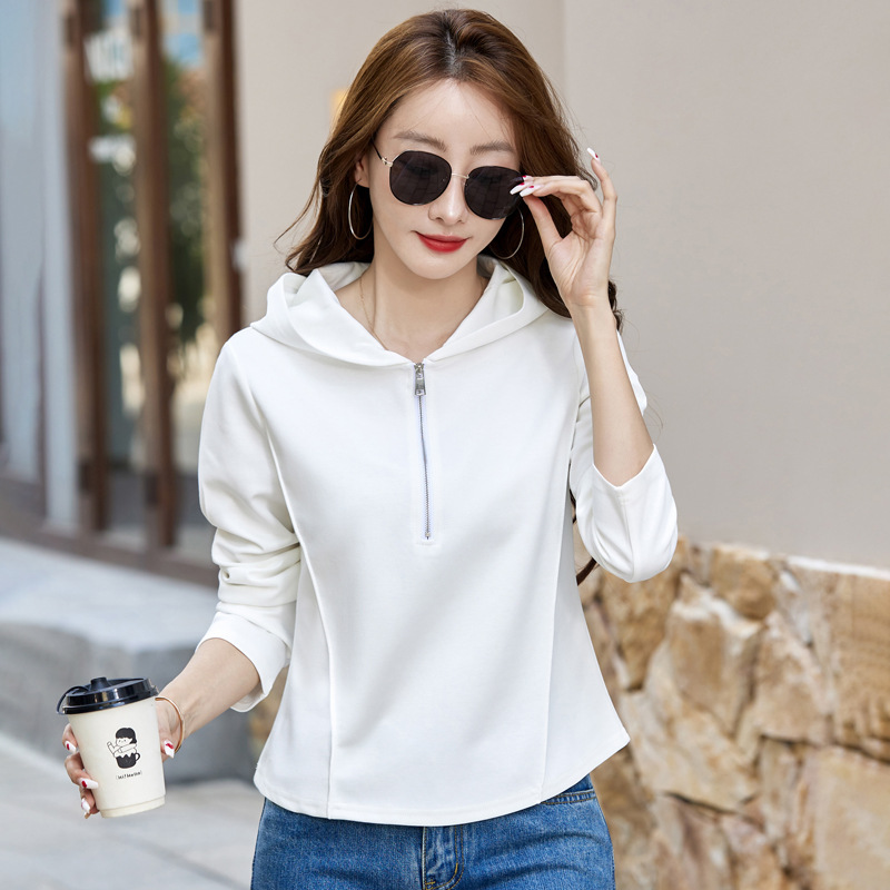 Women's Hooded Sweatshirt with Zipper and Standing Collar