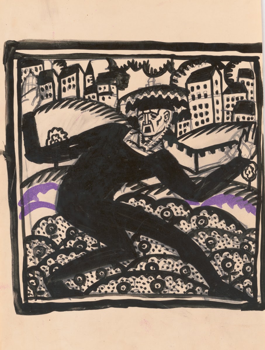 Design for fine art print The Mad Dancer Original study for woodcut print 1910