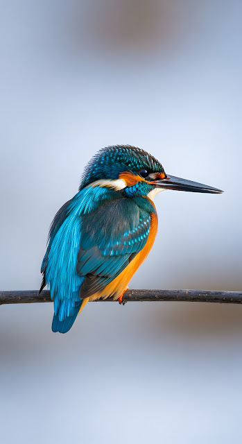 Vibrant Blue and Orange Kingfisher Perched on Branch - Free mobile Wallpaper