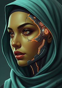 Cyberpunk Woman Hijab Sci-Fi Tech Portrait