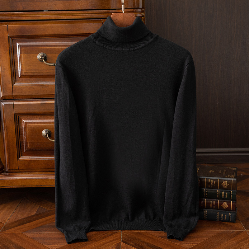 Men's knitted sweater, roll neck, solid color, casual