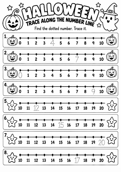 Halloween Trace Along the Number Line