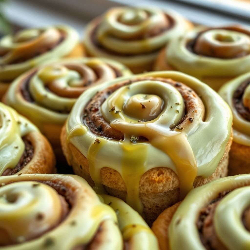 Fluffy Matcha Cinnamon Rolls with Cream Cheese Frosting – Easy Homemade Breakfast finished
