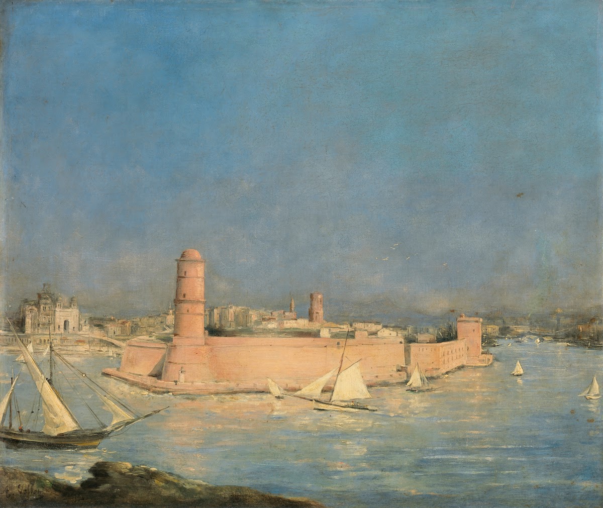 Marseilles Harbour with a Lighthouse c1887