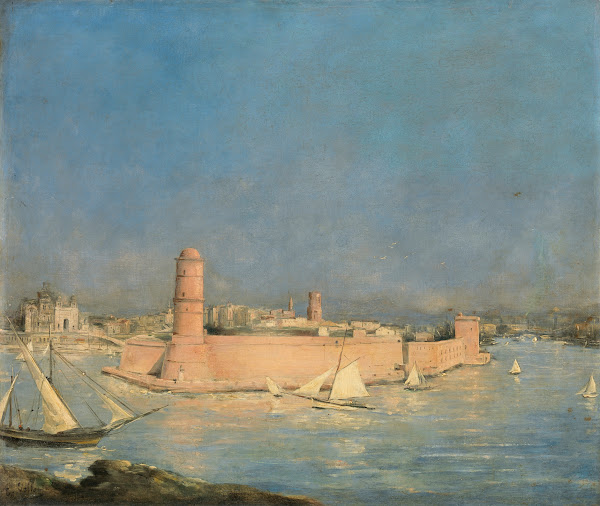 Marseilles Harbour with a Lighthouse c1887