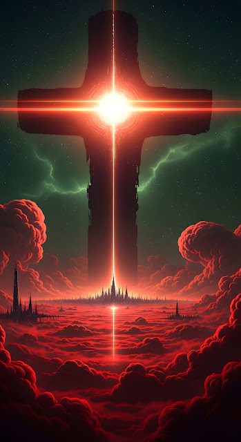 Monolithic Cross Structure Above Red Cloudscape Cityscape - Free mobile Wallpaper