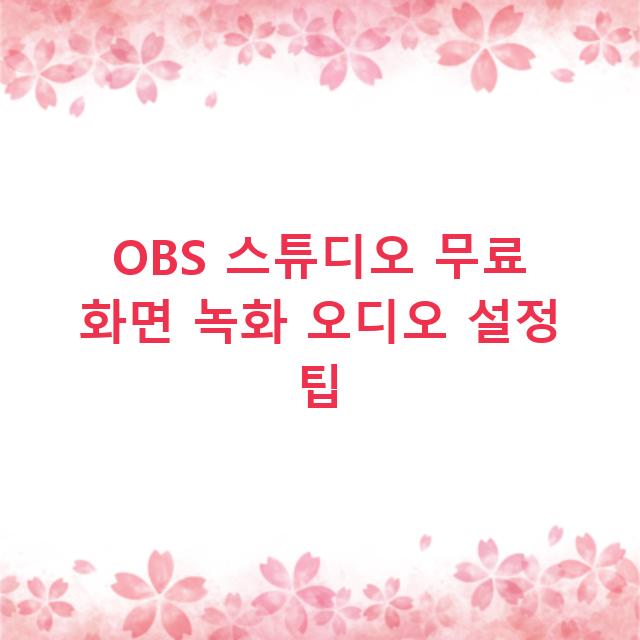 OBS 스튜디오 무료 화면 녹화 오디오 설정 팁