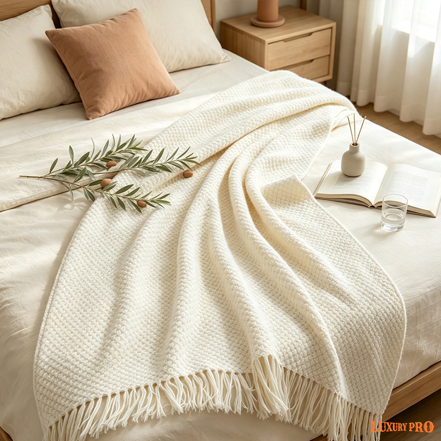 Embroidered Vintage Knitted Blanket