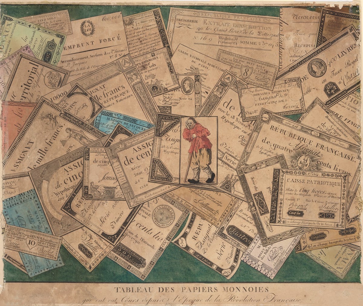 Tableau of the paper monies that were in circulation during the period of the Fr