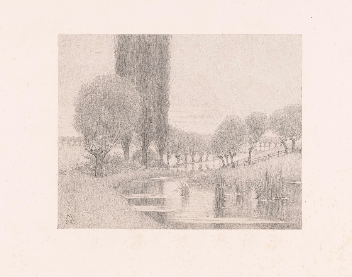 Wilgen en populieren langs een rivier 1898