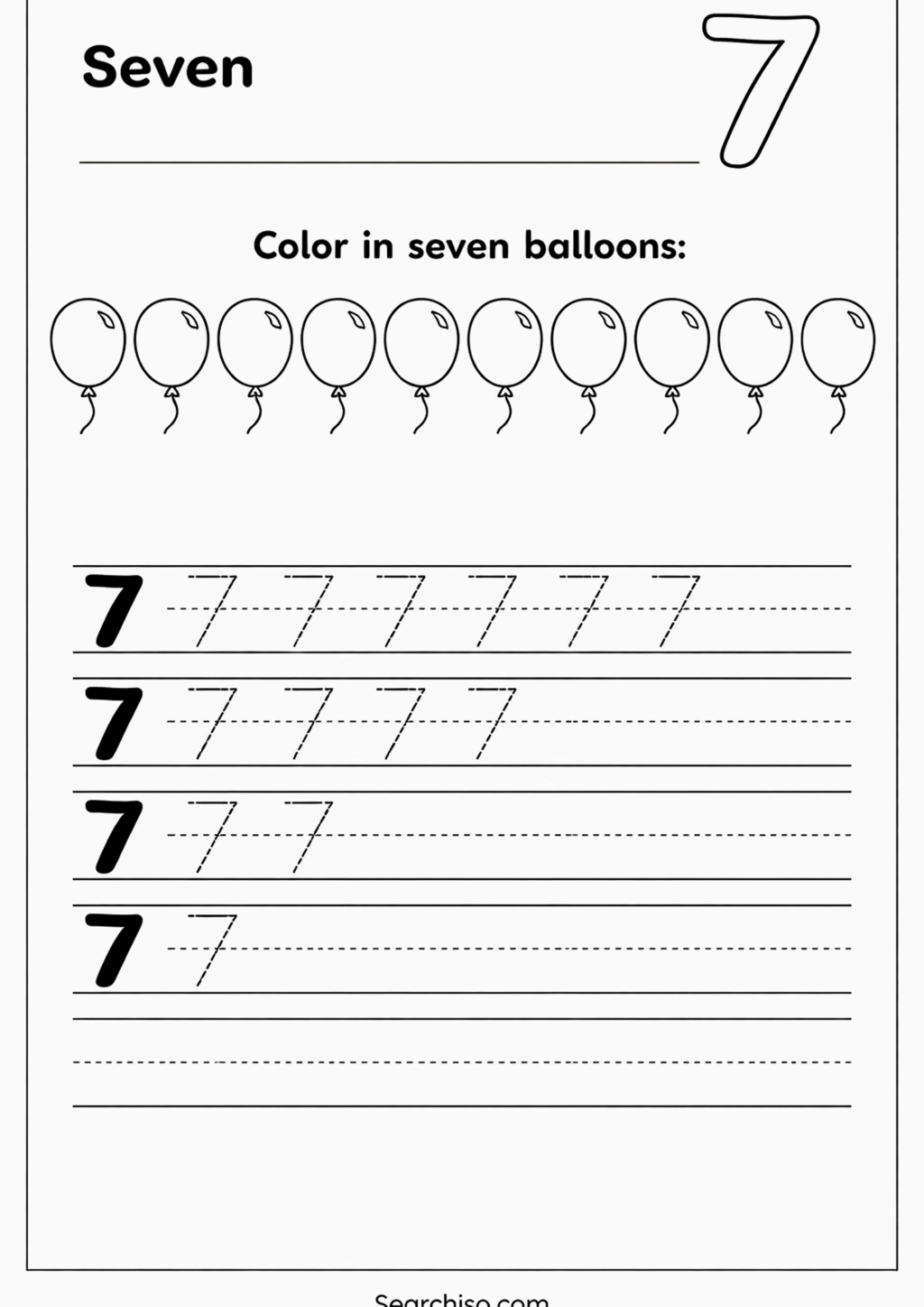 Number Seven Tracing and Coloring