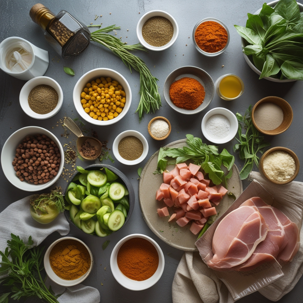 Ingredients for Easy Split Pea Soup with Ham and Veggies Recipe for Quick Comfort Food